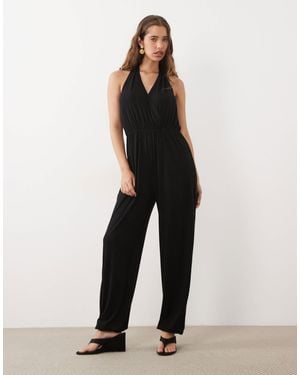 Miss Selfridge Wrap Jumpsuit With Scallop Trim - Black