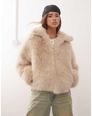 Noisy May Faux Fur Jacket - Natural