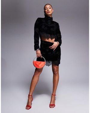 River Island Velvet Mini Skirt Co-ord - Black