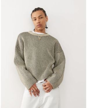 Weekday Alek Wool Blend Sweater With Two-tone Rib - Gray