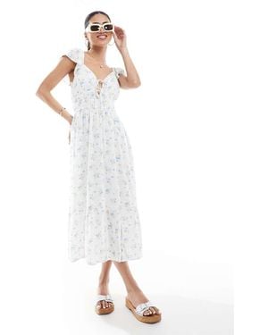 Hollister Short Sleeve Milkmaid Midi Slit Dress - White