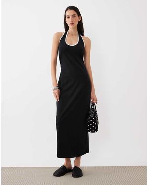 ASOS Midi Jurk Met Halternek En Contrasterende Witte Rand - Zwart