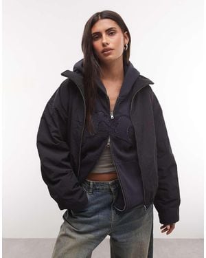 Weekday High Neck Track Jacket With Borg Fleece Lining - Black