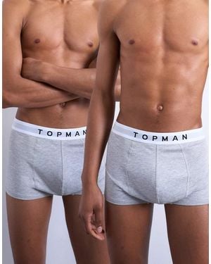 TOPMAN Pack De 2 Calzoncillos Gris Jaspeado Con Cinturillas Blancas De - Azul