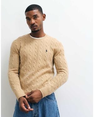 Polo Ralph Lauren Gebreide Wolrijke Trui Met Kabels En Icoonlogo - Naturel