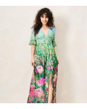 Hope & Ivy The Solenne Petite Thigh Split Maxi Dress - Green