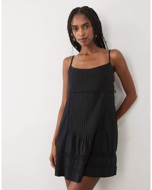 Abercrombie & Fitch Square Neck Flowy A Line Mini Dress With Pintuck Detail - Black