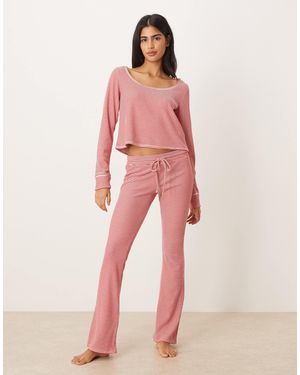 Hollister Gilly Hicks Mid Rise Flare Cozy Waffle Pants Co-Ord - Pink