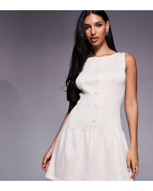 Kaiia Exclusive Wide Neck Sleeveless Knitted Button Through Skater Mini Dress - Natural