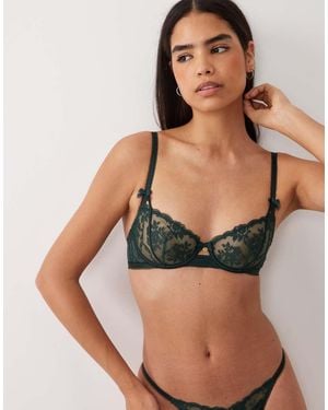 Boux Avenue Zoe Embroidered Mesh Non Padded Balconette Bra - Black