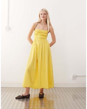 Collusion Ruched Thin Strap Maxi Dress - Yellow
