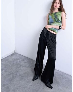TOPSHOP Satin Tie Waist Wide Leg Trouser - Blue