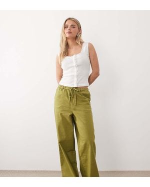 ASOS Asos Design Petite Linen Look Pull On Trousers - Green