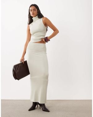 Kaiia Exclusive Knitted Foldover Waistband Maxi Skirt Co-ord - Natural