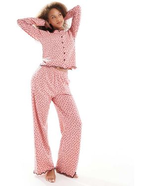 Threadbare Pigiama A Maniche Lunghe Con Bottoni E Cuori - Rosa
