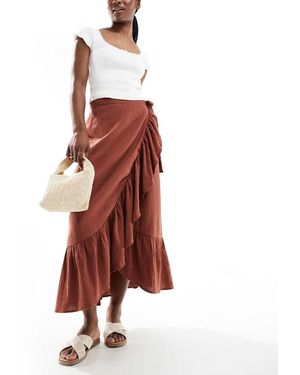 New Look Wrap Ruffle Midi Skirt - Red