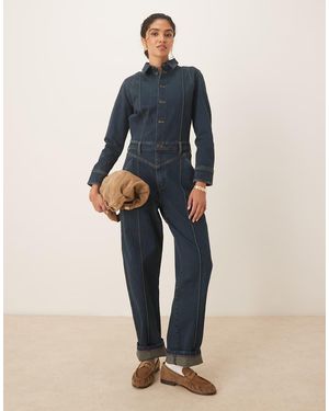 Wrangler Tuta Jumpsuit Stile Western Color Blu Lavaggio Scuro Con Gamba Cilindrica