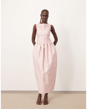ARRANGE Structured Satin Cinched Waist Maxi Dress - Pink