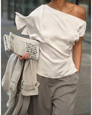 NA-KD Asymmetric Slit Detail Draped Top - Natural