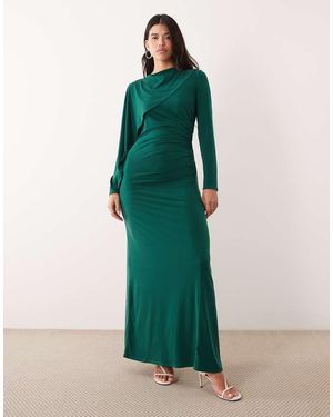 DASKA Maxi Jurk Van Gladde Stof Met Cape-Detail - Groen