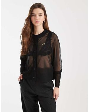 Fred Perry Sheer Knit Logo Cardigan - Black