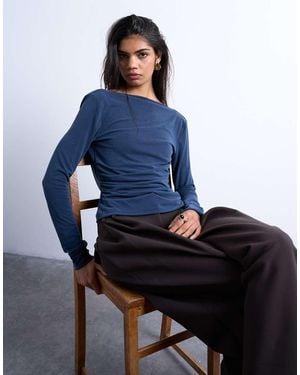 TOPSHOP Cupro Long Sleeve Cowl Back Top - Blue