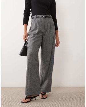 Abercrombie & Fitch Curve Love Sloane Wool Blend Pleated Wide Leg Pants - Black