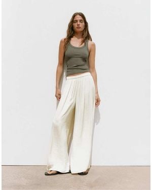 Pull&Bear Satin Wide-leg Trousers - White