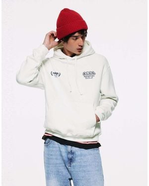 Pull&Bear Felpa Con Cappuccio Relaxed Con Grafica, Sporco - Bianco