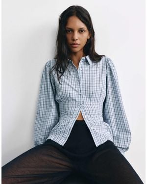 Pull&Bear Chemise ajustée à carreaux gris/bleu