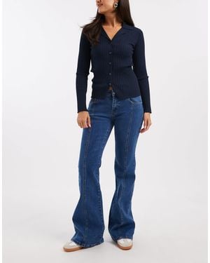Edikted Starrie Panel Stitch Low Rise Jeans - Blue