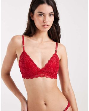Lindex Bralette Ligeramente Acolchado De Encaje Con Detalle De Corazón De Metal Iris De - Rojo