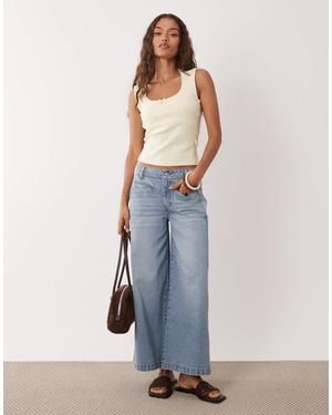 ASOS Asos Design Petite Ankle Grazer Wide Leg Jeans With Front Pocket - Blue