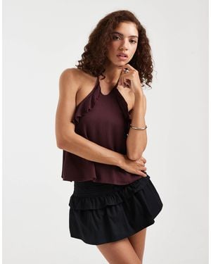 Motel Rowdy Halter Ruffle Top - Purple