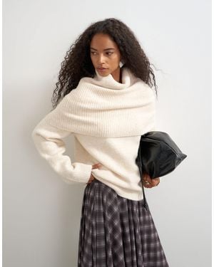 TOPSHOP Strickpullover aus wollmix mit tiefem umschlag und bardot-ausschnitt - Natur