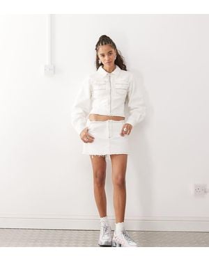 Collusion Raw Hem Denim Mini Skirt - White