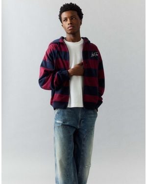 Pull&Bear Gestreiftes sweatshirt mit reißverschluss und kapuze - Blau