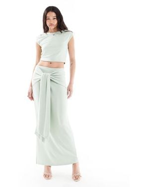 4th & Reckless Double Layered Slinky Drape Tie Waist Maxi Skirt Co-ord - White