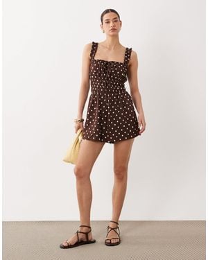 Miss Selfridge Seersucker Shirred Playsuit - Natural