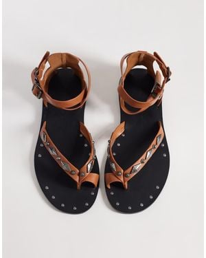 ASOS Ferris Studded Gladiator Flat Sandals - Brown