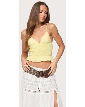 Edikted Evy Embroidered Peplum Scrunch Top - Yellow