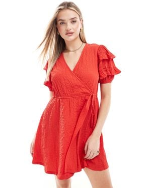 Wednesday's Girl Short Sleeve Wrap Detail Mini Dress - Red