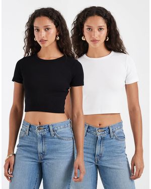 JJXX Florie Ribbed Cropped Baby T-shirt Two Pack - Blue