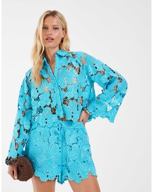 River Island Cutwork Sequin Shirt Co-Ord - Blue