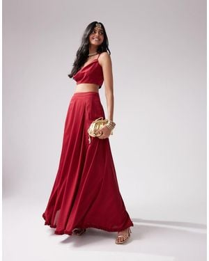 Kanya London Lehenga Chiffon Full Flare Skirt Co-Ord - Red