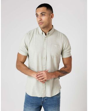 French Connection Linen Blend Short Sleeve Chest Pocket Shirt - Grey