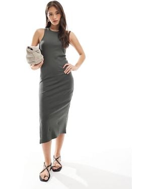 ONLY Racer Neck Ribbed Midi Dress - Gray