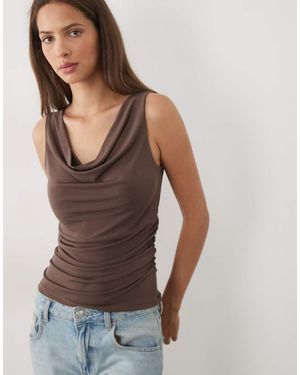 New Look Cowl Neck Ruche Side Top - Brown