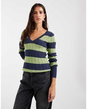 Hollister Knitted Icon Logo V Neck Jumper - Blue