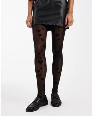 Vero Moda Doorschijnende Panty Met Hartenprint - Zwart